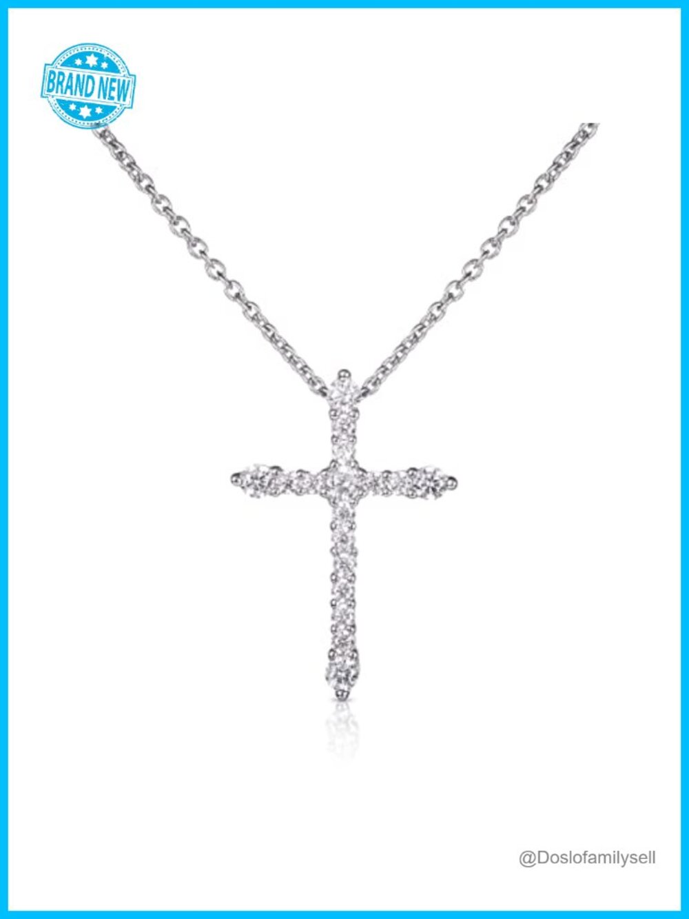 925 Sterling Silver Cross Necklace Cubic Zirconia Adjustable
